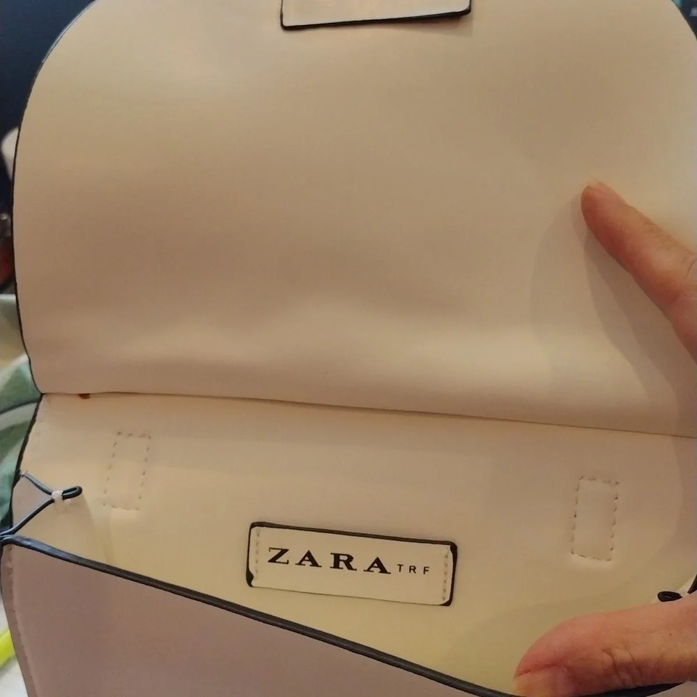 Zara white faux leather cross body purse. white with black and silver detail. VG - Picture 7 of 8